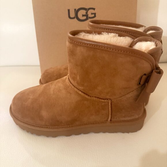 NIB UGGS AUSTRALIA UGG ULTRA MINI BAILEY LEATHER BOOTS SIZE 8 CHESTNUT - Picture 3 of 9